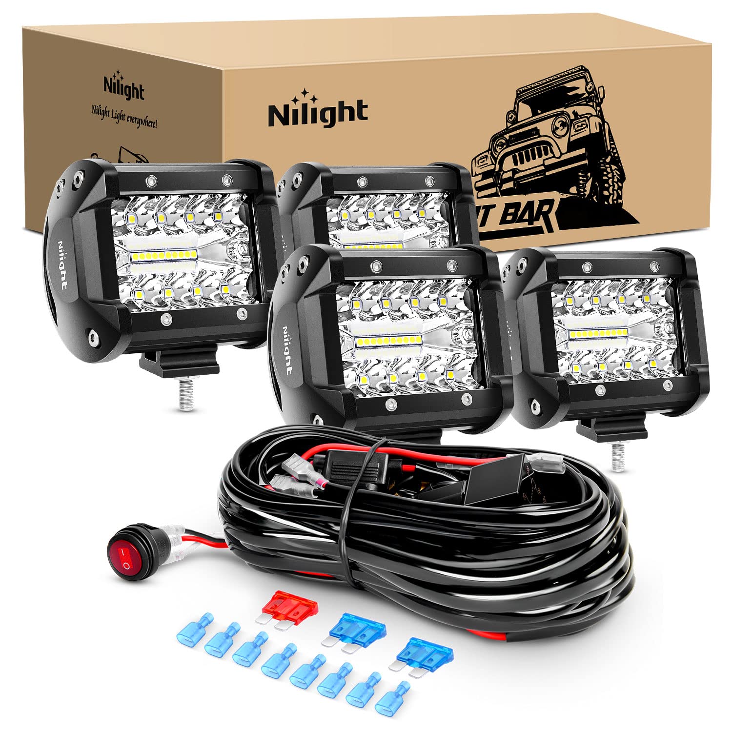 Nilight front view of pod showing clear lens and triple-row LEDs for bright output