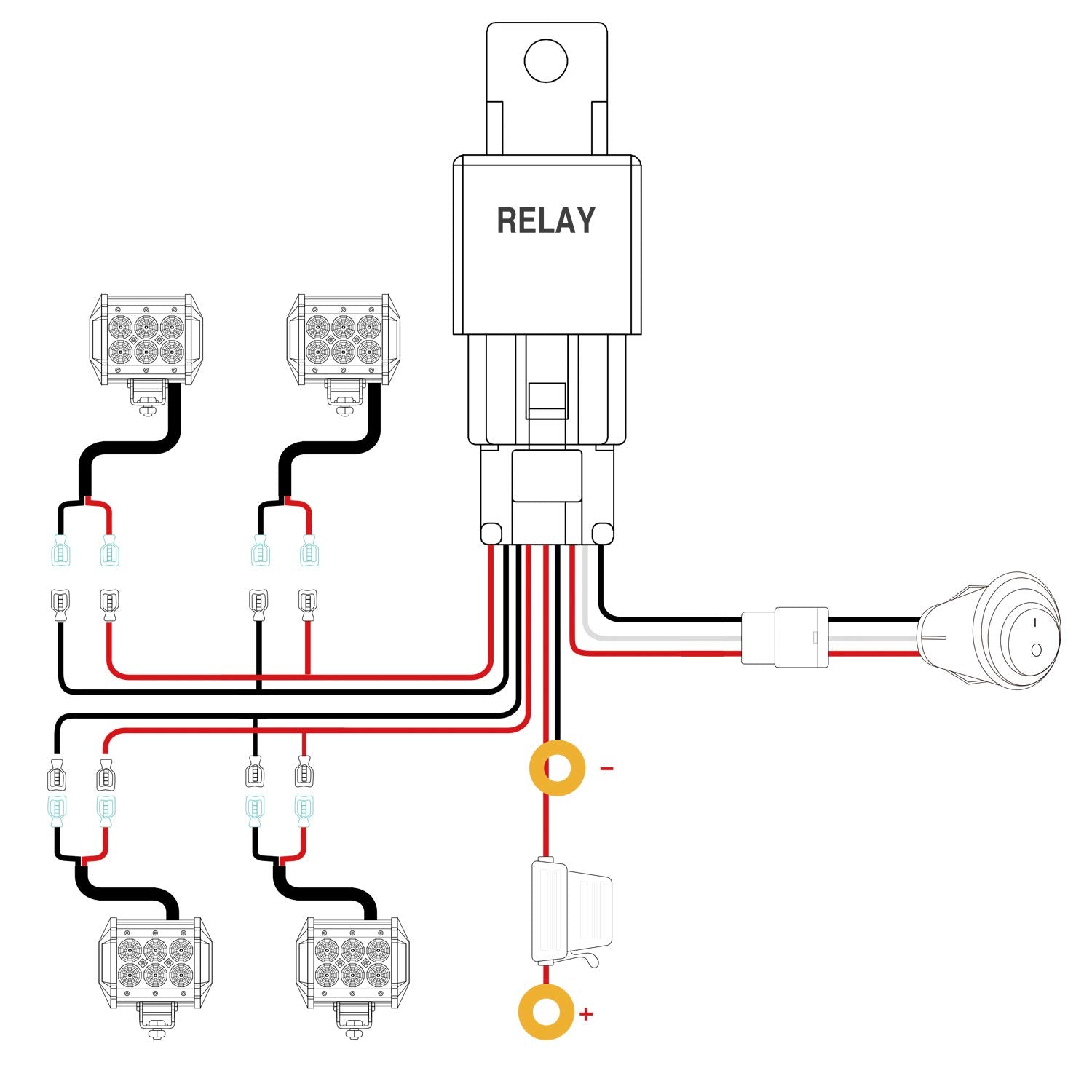 Nilight wiring harness kit displayed with relay and fuse for safe, ready installation
