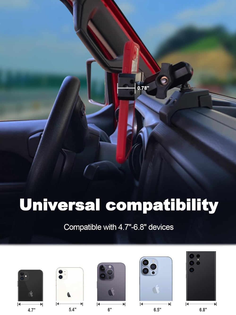 Nilkatss lifestyle shot in Jeep off-road showing rugged mount reliability