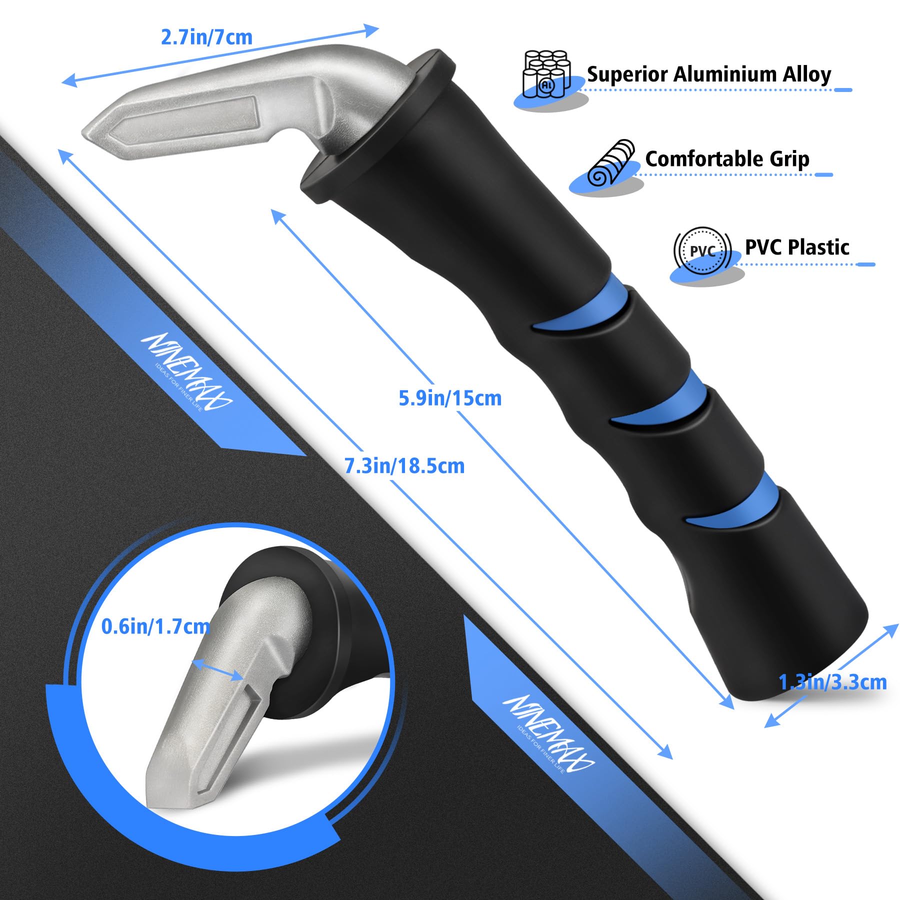 NINEMAX metal insert detail demonstrating sturdy latch engagement benefit