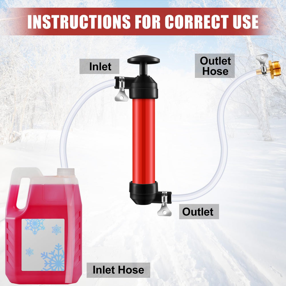 Niuyhe hand pump transferring antifreeze into tank for safe winterizing