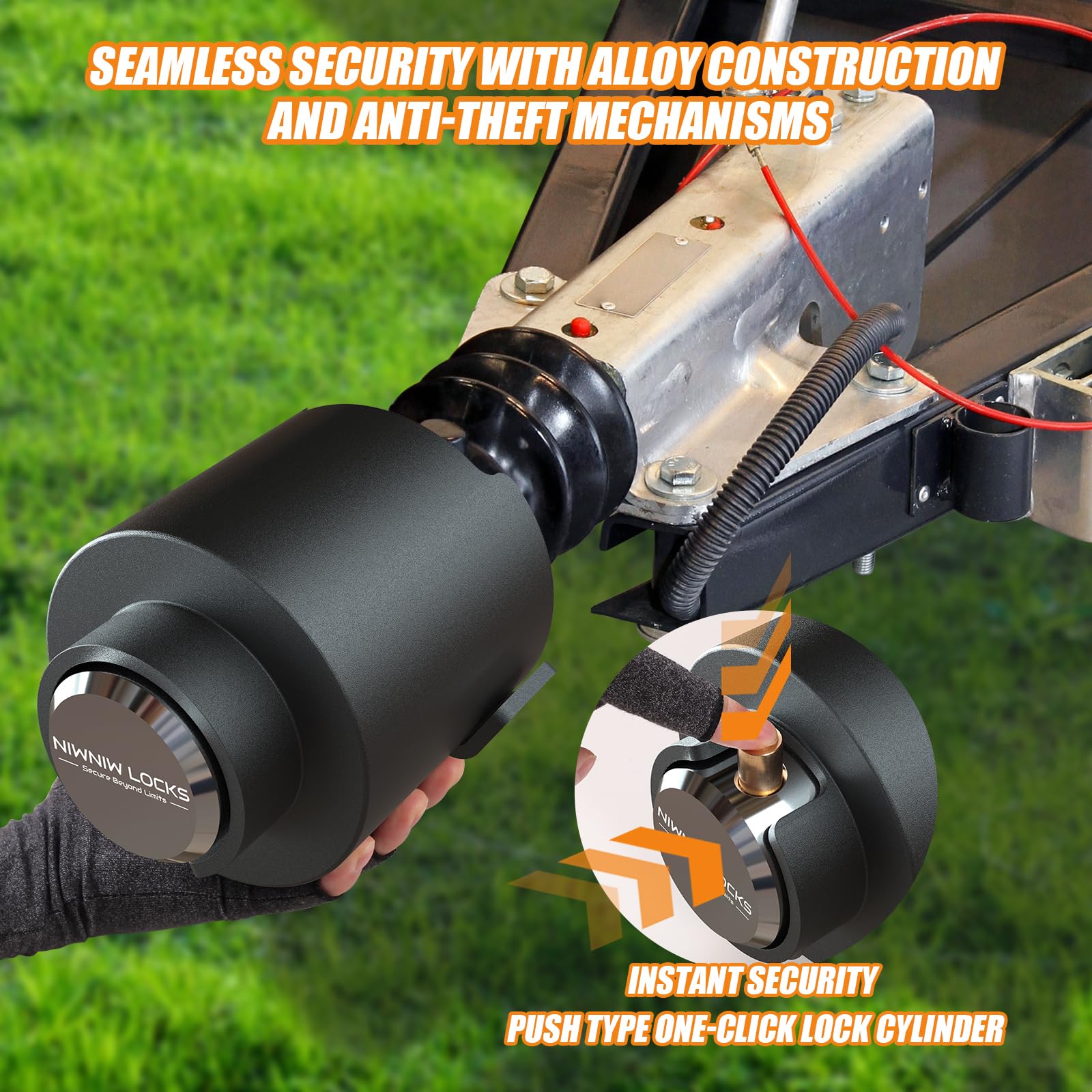 NiwNiw installed on an RV trailer tongue, offers fast secure locking