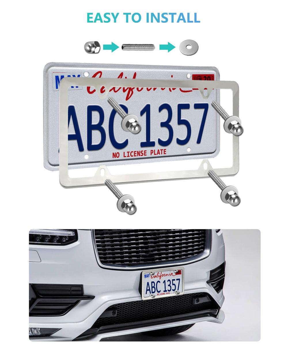 NJNYLLC frame installed on Volvo S60 rear preserving sticker and registration visibility