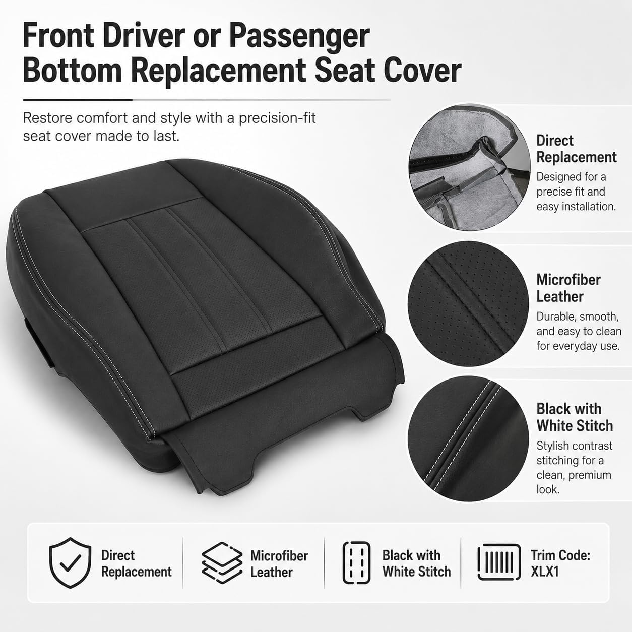 NLQR microfiber leather close-up showing durable wipe-clean surface benefit