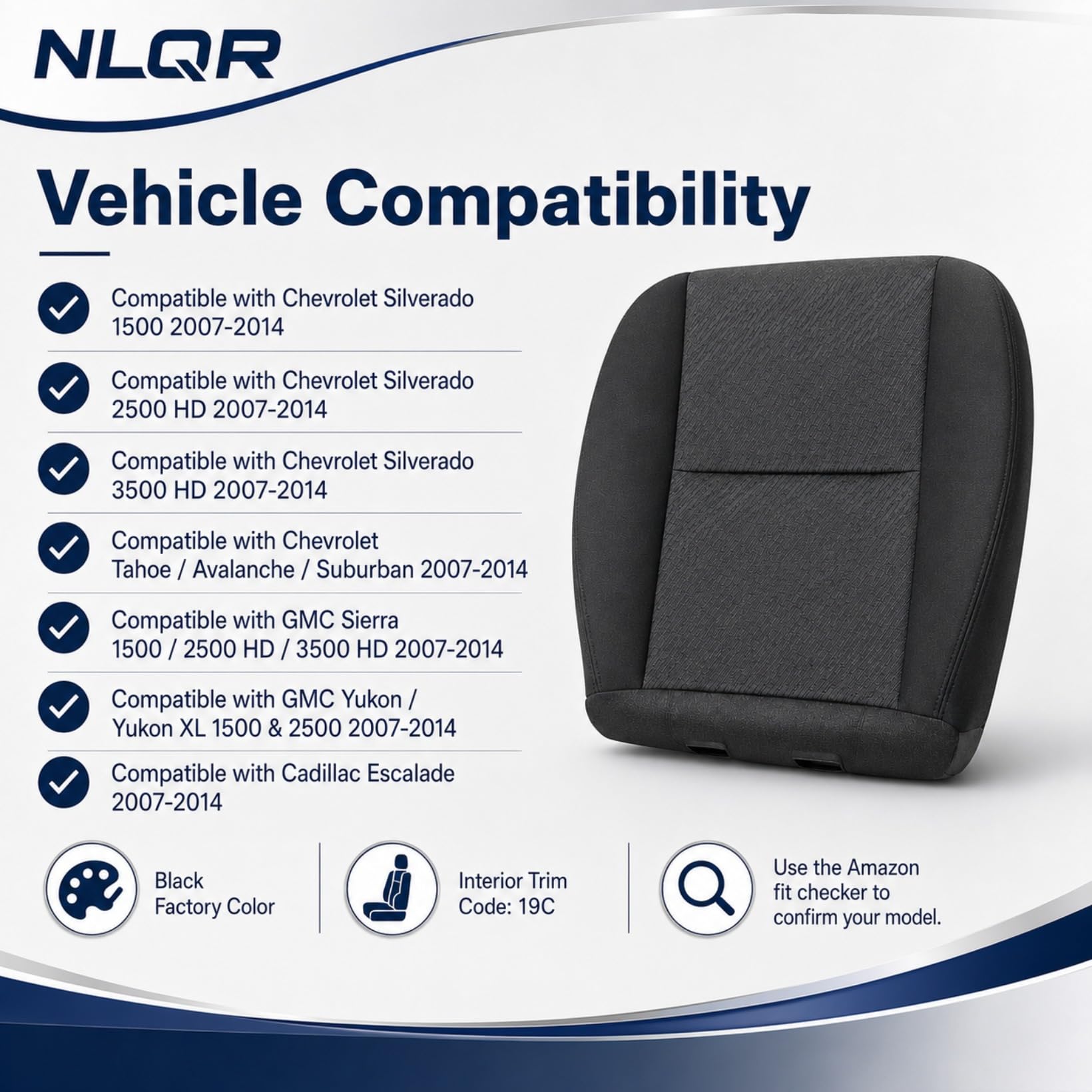 NLQR seat cover fitted to driver seat pan for precise fit and finish
