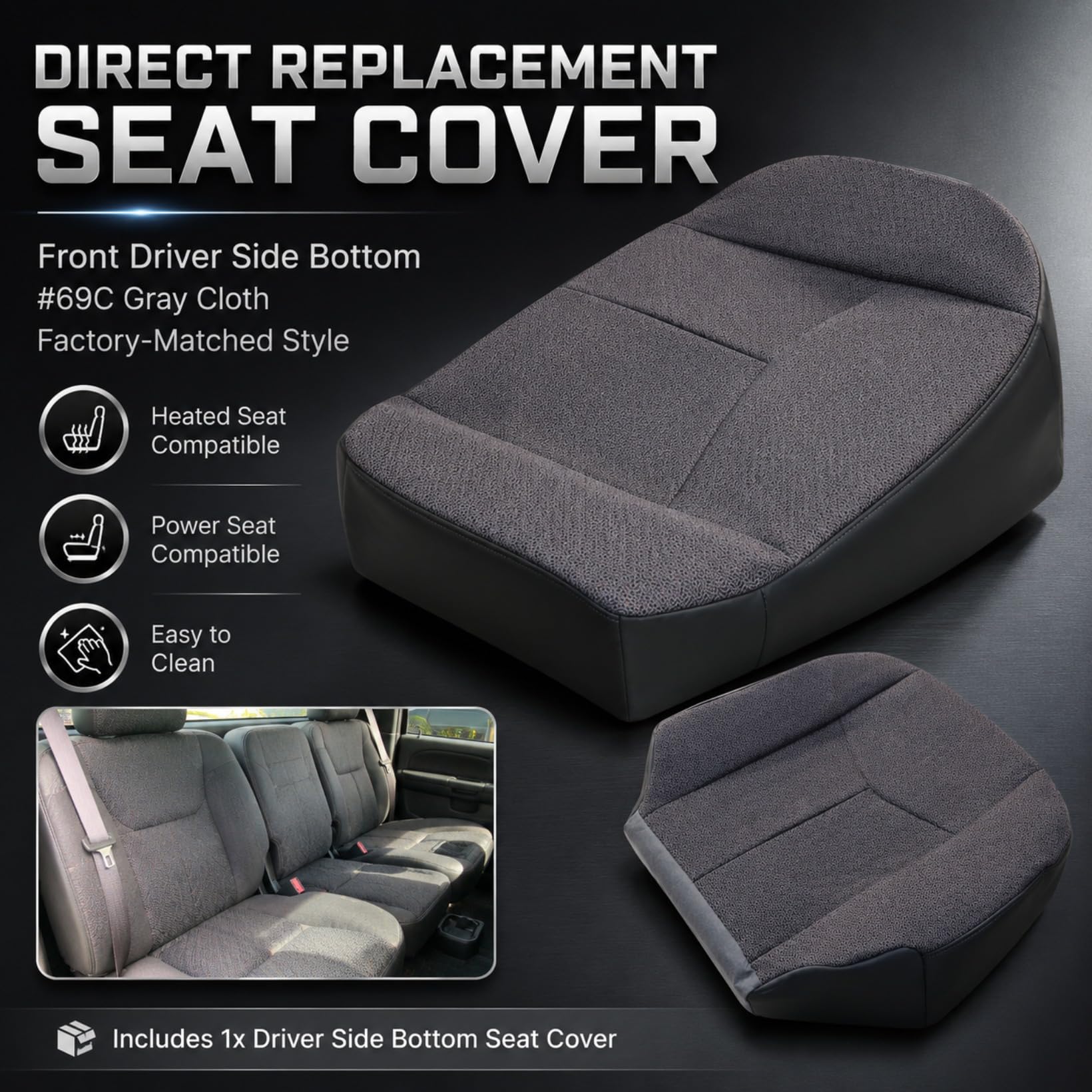 NLQR seat removed showing scale and how cover aligns with seat frame