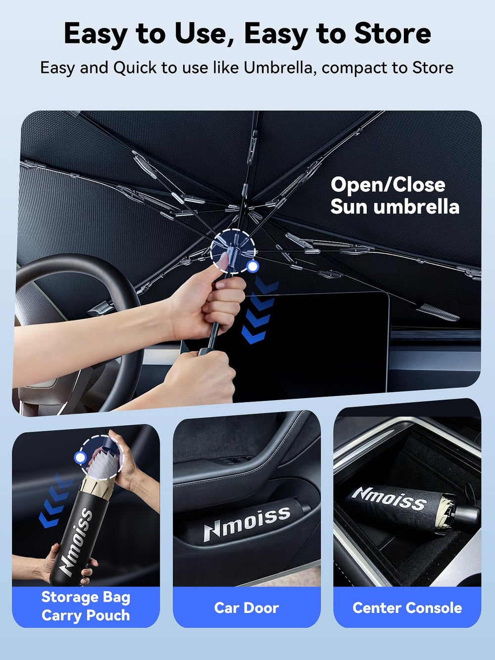 Nmoiss sunshade in outdoor parked Mustang reducing cabin temperature