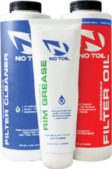 No-Toil front packaging showing cleaner, oil and rim grease for easy maintenance