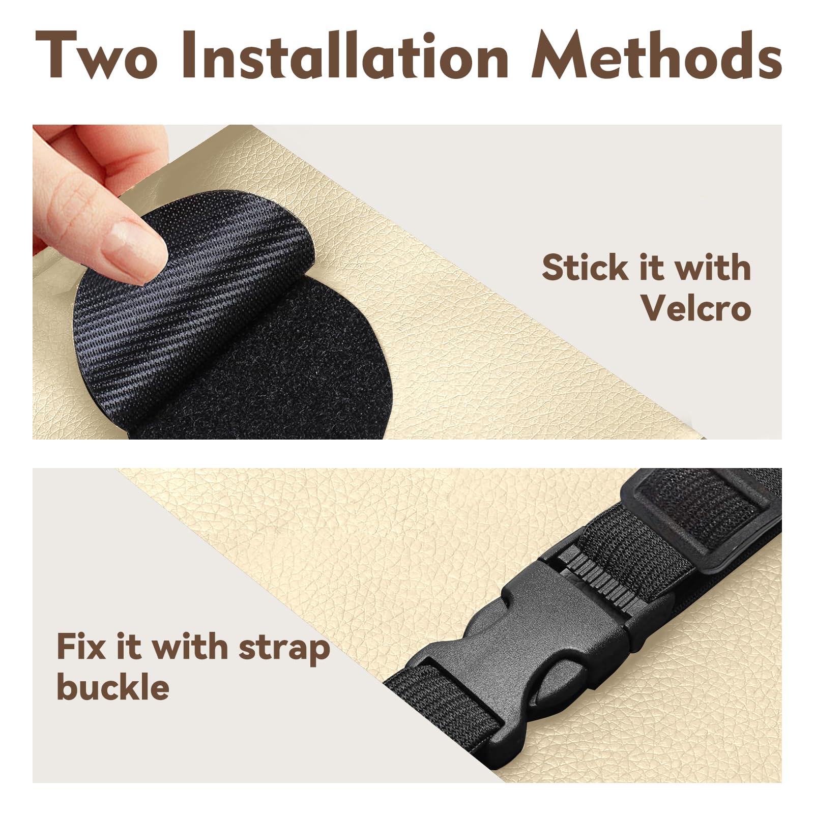 Noaman installed on a car headrest for hands-free passenger access