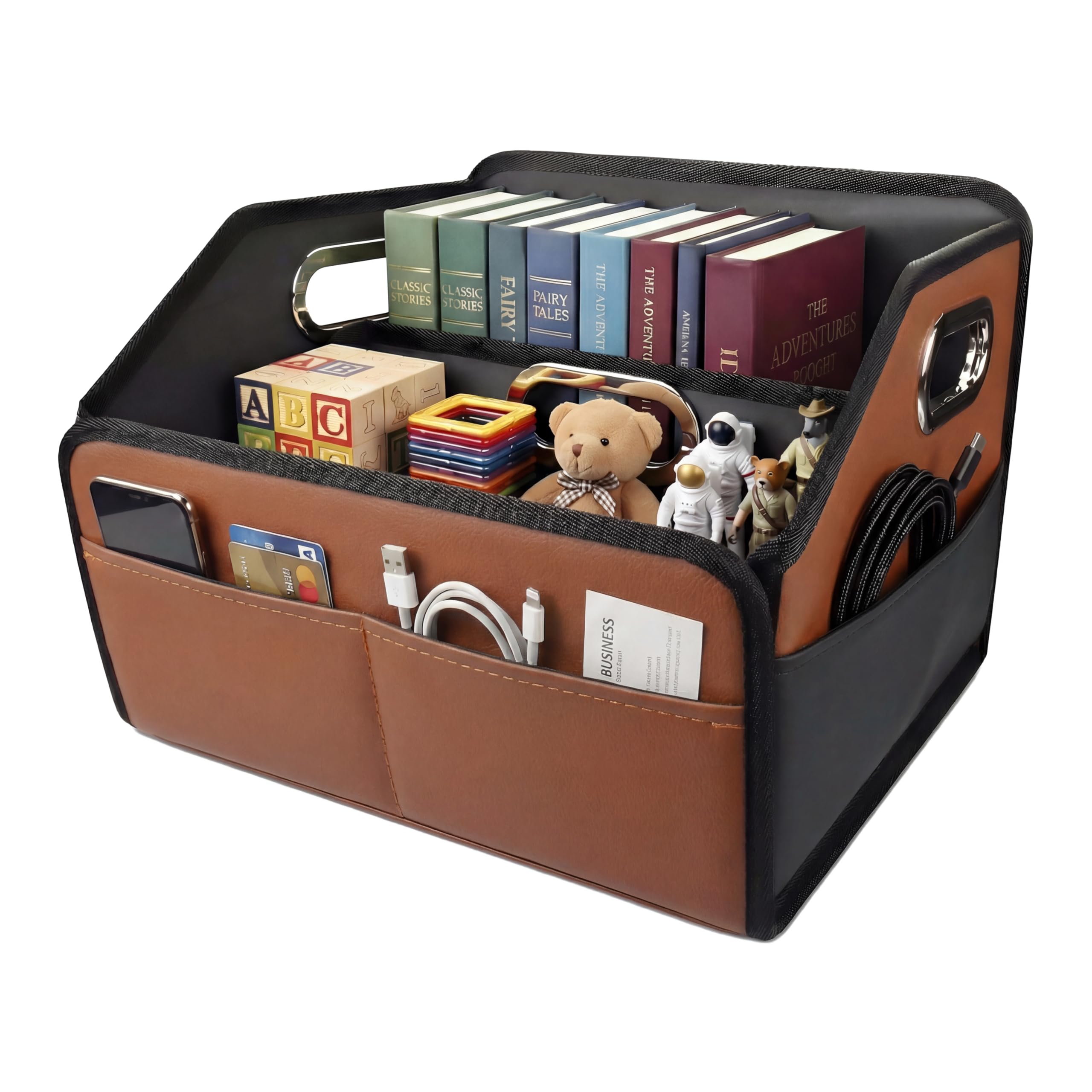 Noaman front view brown organizer showing neat storage and premium finish