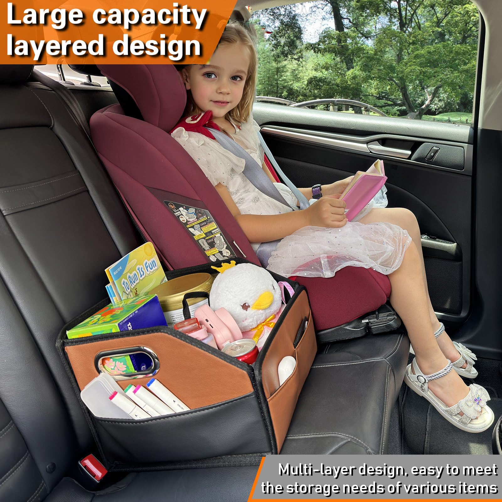 Noaman in car interior lifestyle shot showing organized passenger seat