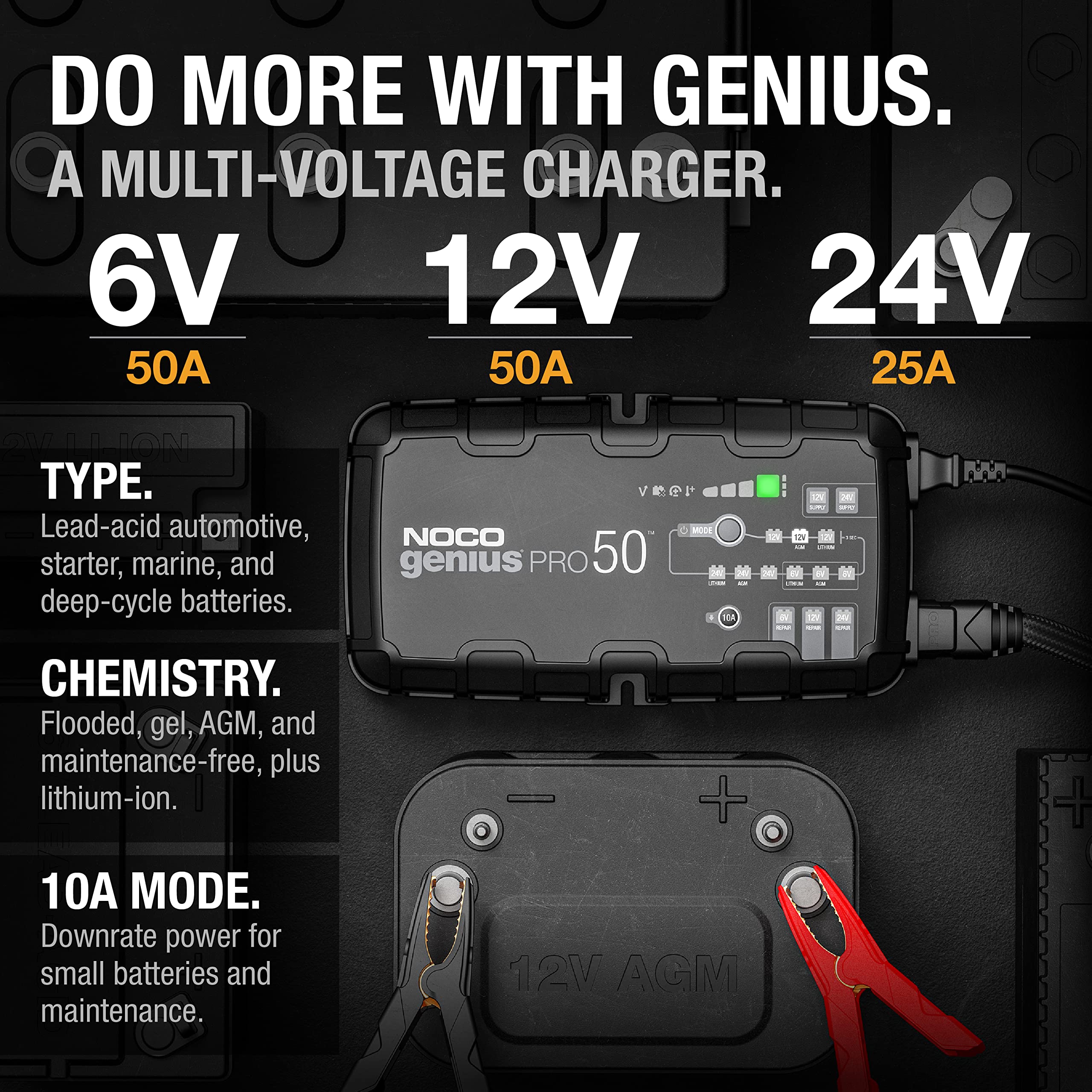 NOCO GENIUSPRO50 thermal sensor close-up ensuring temperature-adaptive charging protection