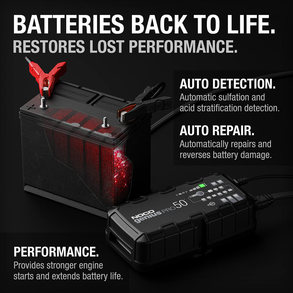 NOCO GENIUSPRO50 powering ECU flashing setup with ripple-free output for safe reprogramming