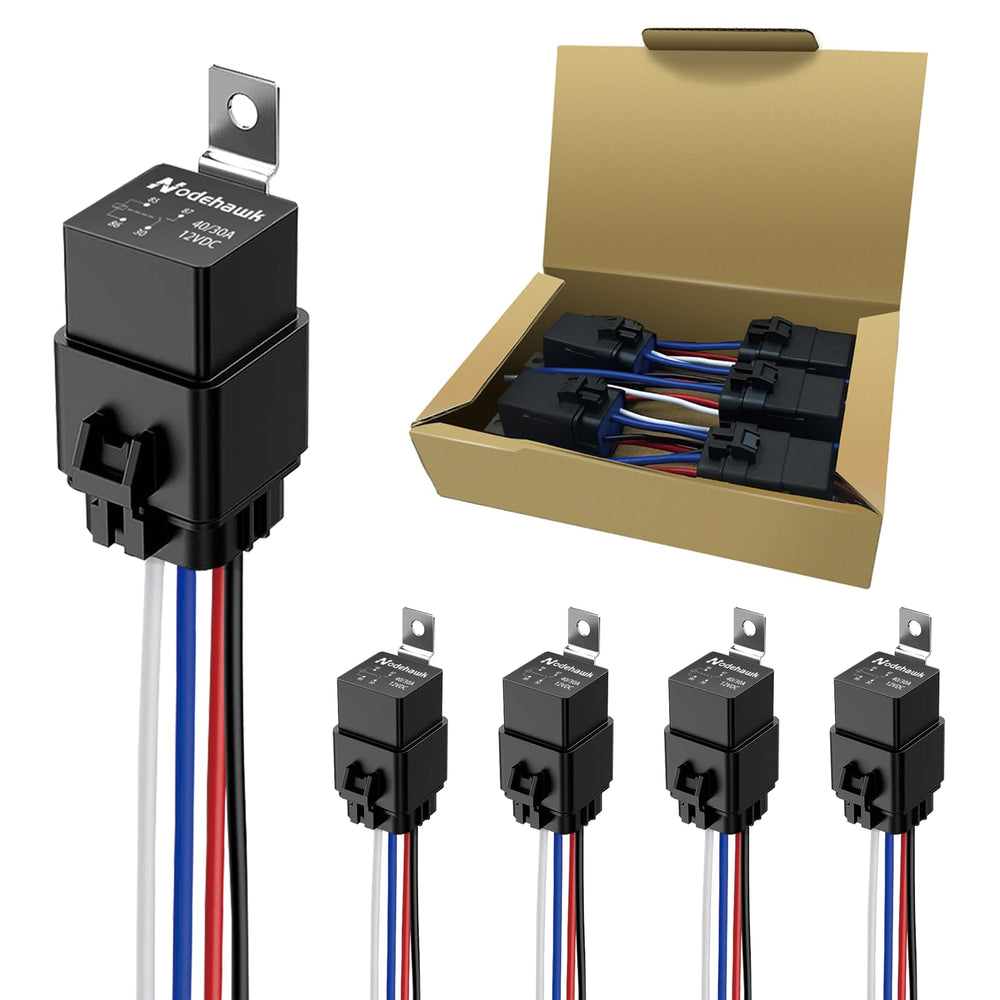 nodehawk front packaging showing five sealed relays and harnesses for easy replacement benefit