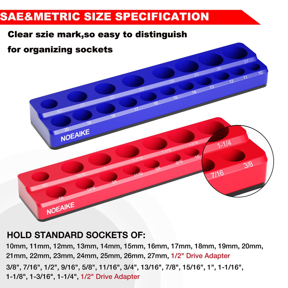 NOEAIKE close-up of printed size markers on tray slots for faster socket selection