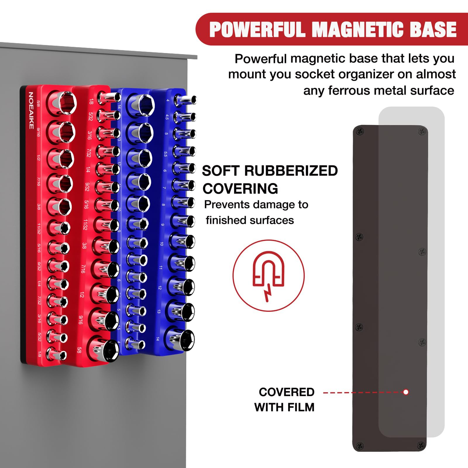 NOEAIKE magnetic base detail with rubber coating protecting tools and surfaces