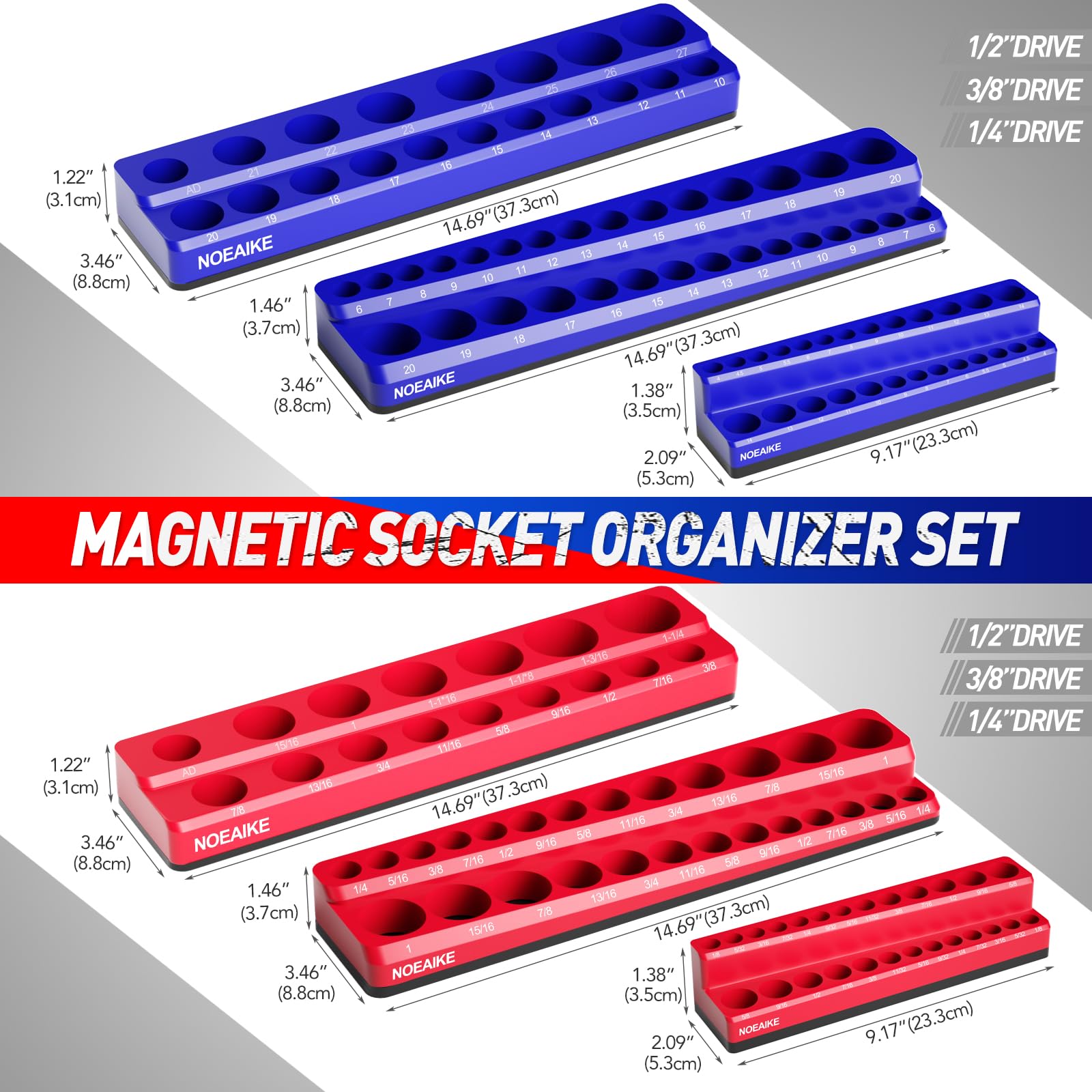 NOEAIKE trays loaded with standard and deep sockets for versatile storage
