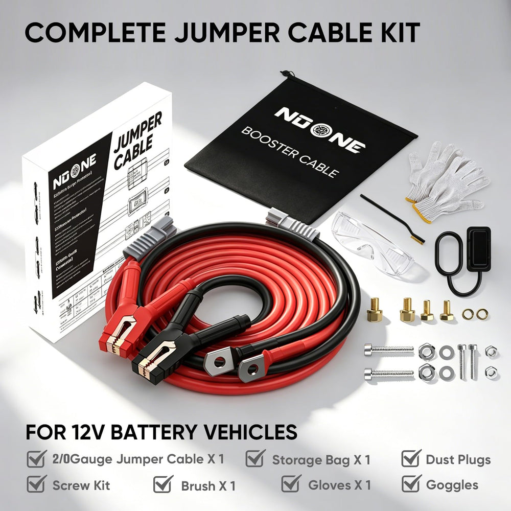 NOONE jumper cables in use during roadside jump to restore vehicle power