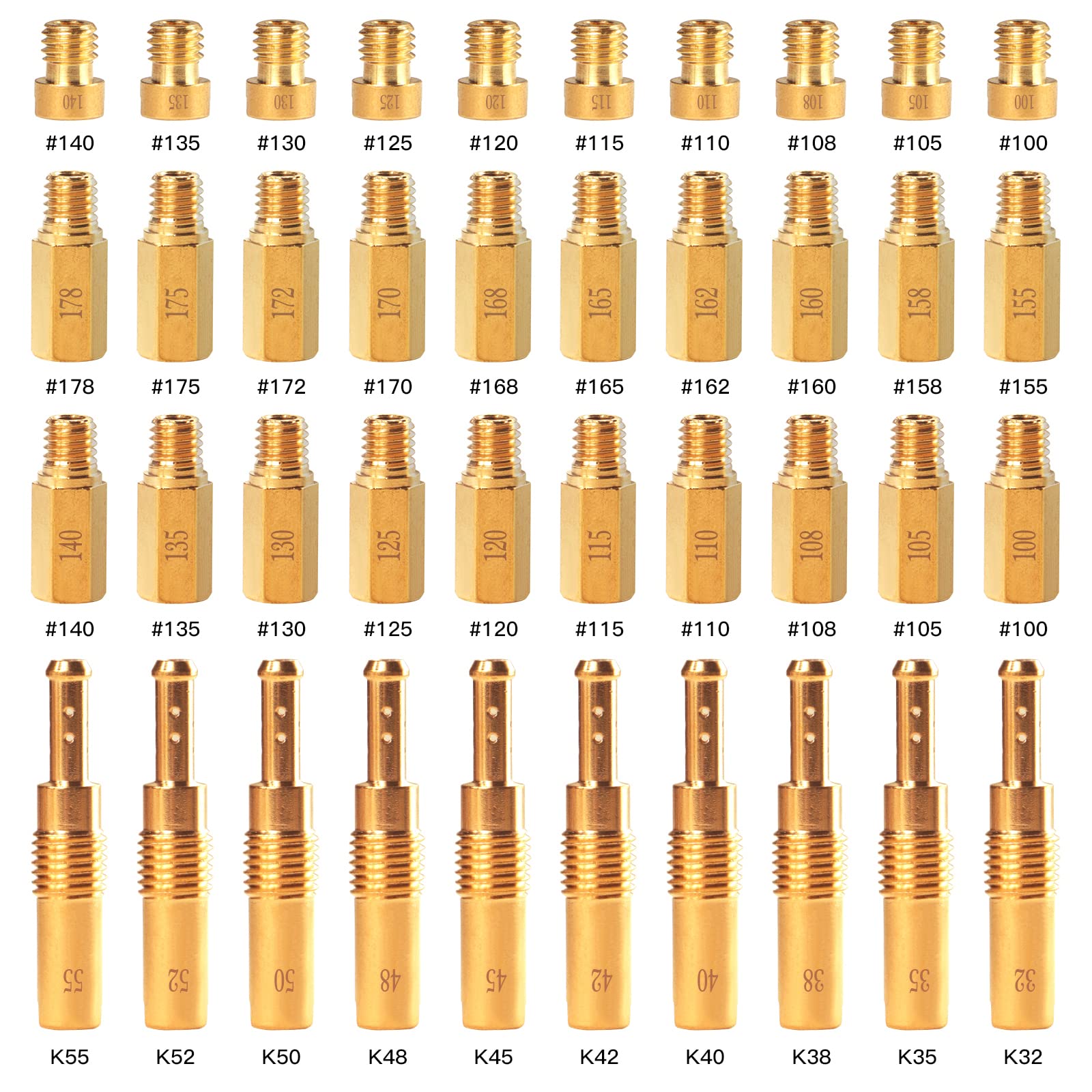 NOVINO front collection of 40 brass jets showing full kit and organization benefit