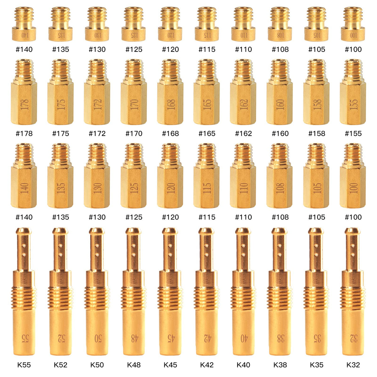 NOVINO front collection of 40 brass jets showing full kit and organization benefit
