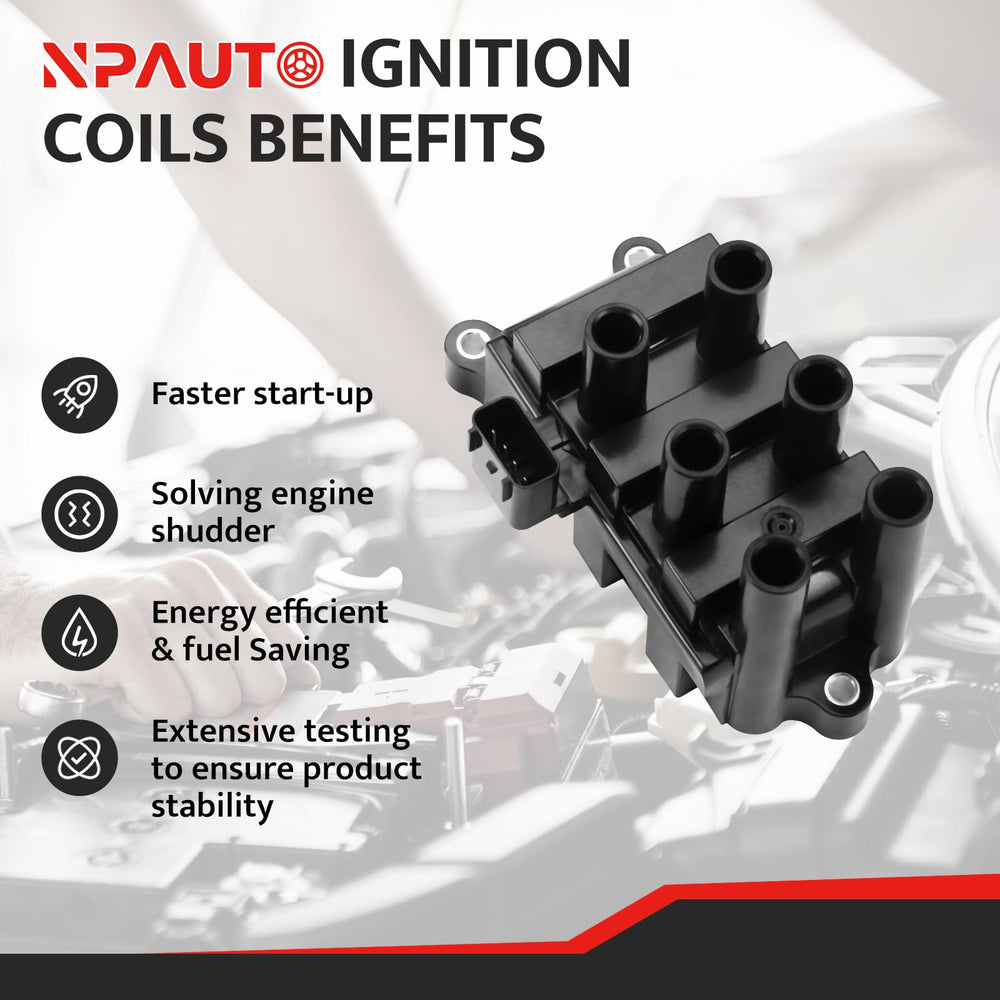 NPAUTO coil pack installed on engine bay demonstrating direct-fit replacement