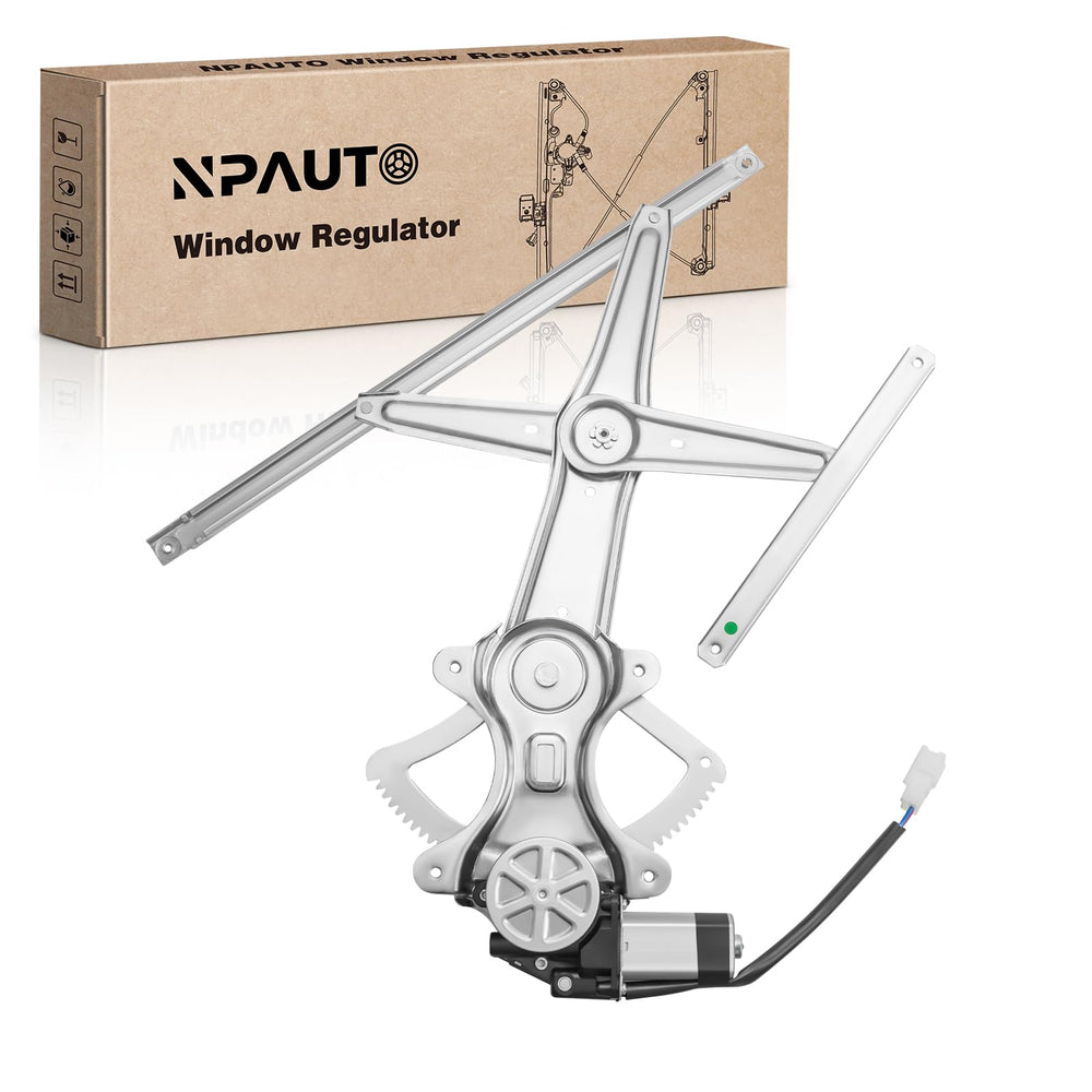 NPAUTO front-left regulator assembly front view showing fit and alignment benefit