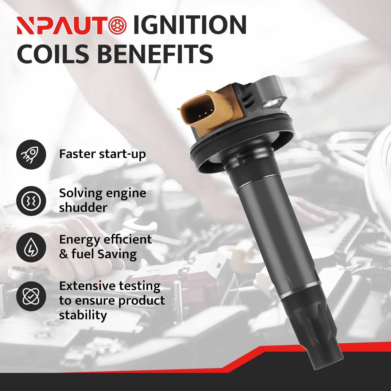 NPAUTO ignition coil close-up texture highlighting durable housing for longevity