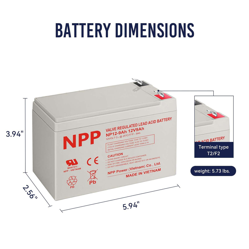NPP NP12-9Ah side label detail highlighting model and manufacturing certifications