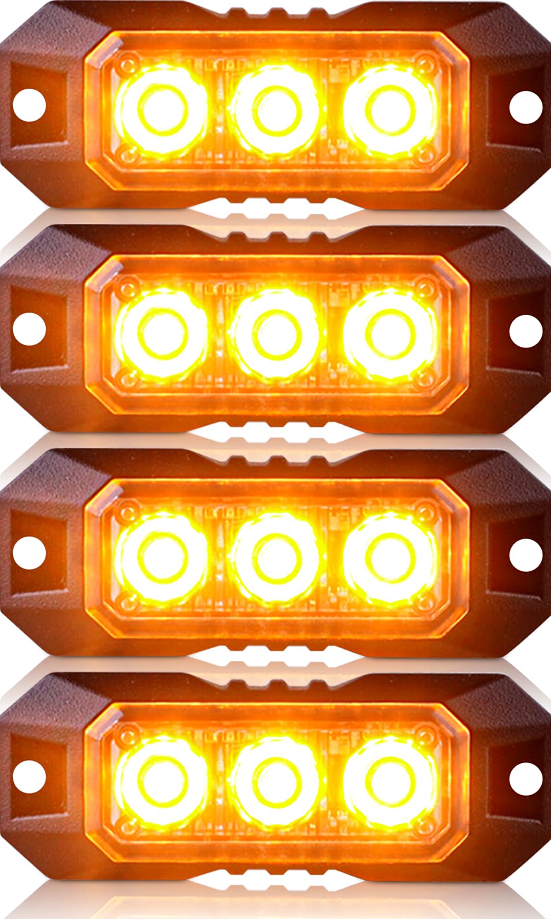 Nrgedzam front view of amber strobe kit showing compact design and high visibility