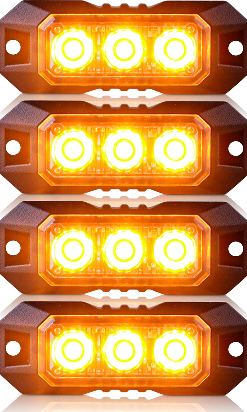 Nrgedzam front view of amber strobe kit showing compact design and high visibility