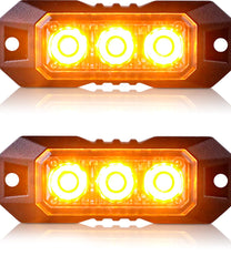 Nrgedzam front view of amber 3-LED strobe light showing compact grille fit and visibility benefit