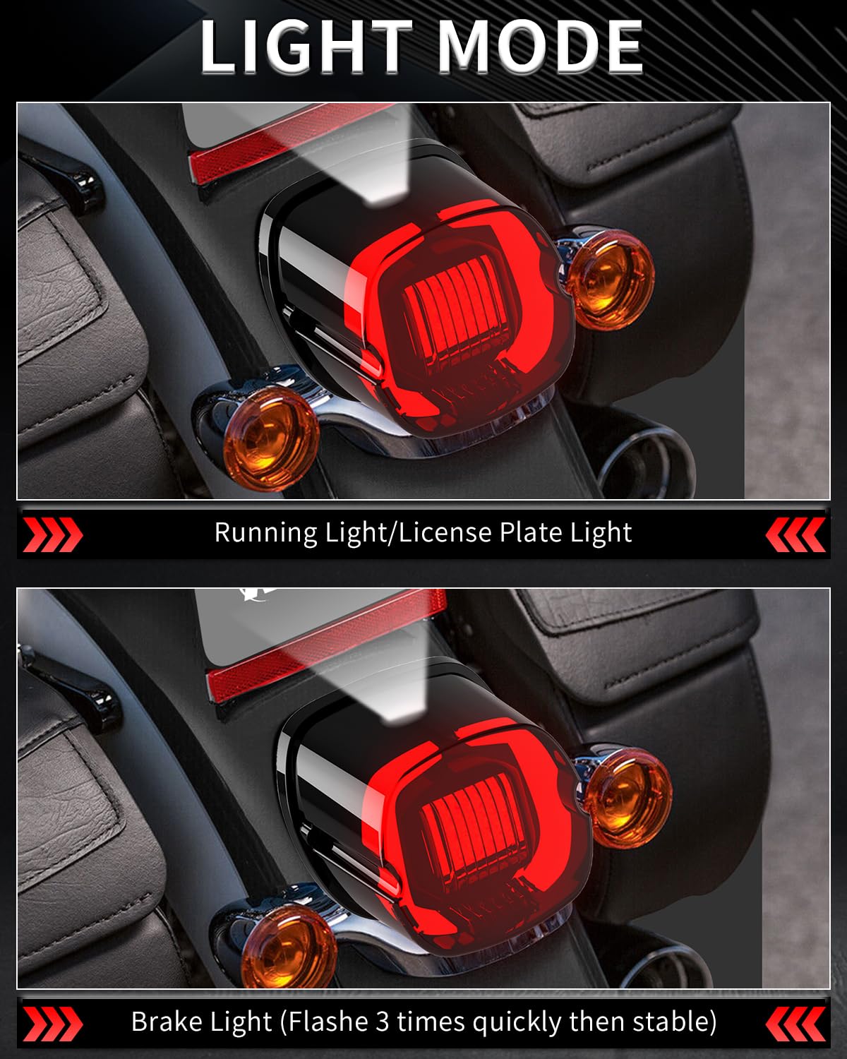 NTHREEAUTO installed on Harley rear demonstrating improved visibility and brake warning