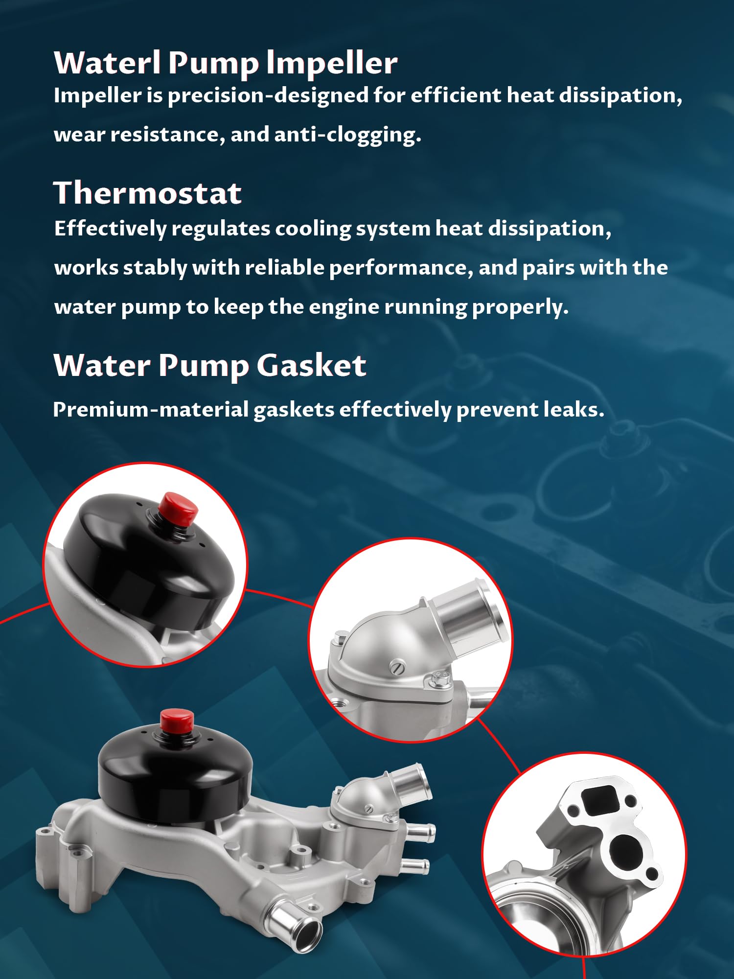 Ntoauto water pump installed on engine block, showing correct orientation and fit