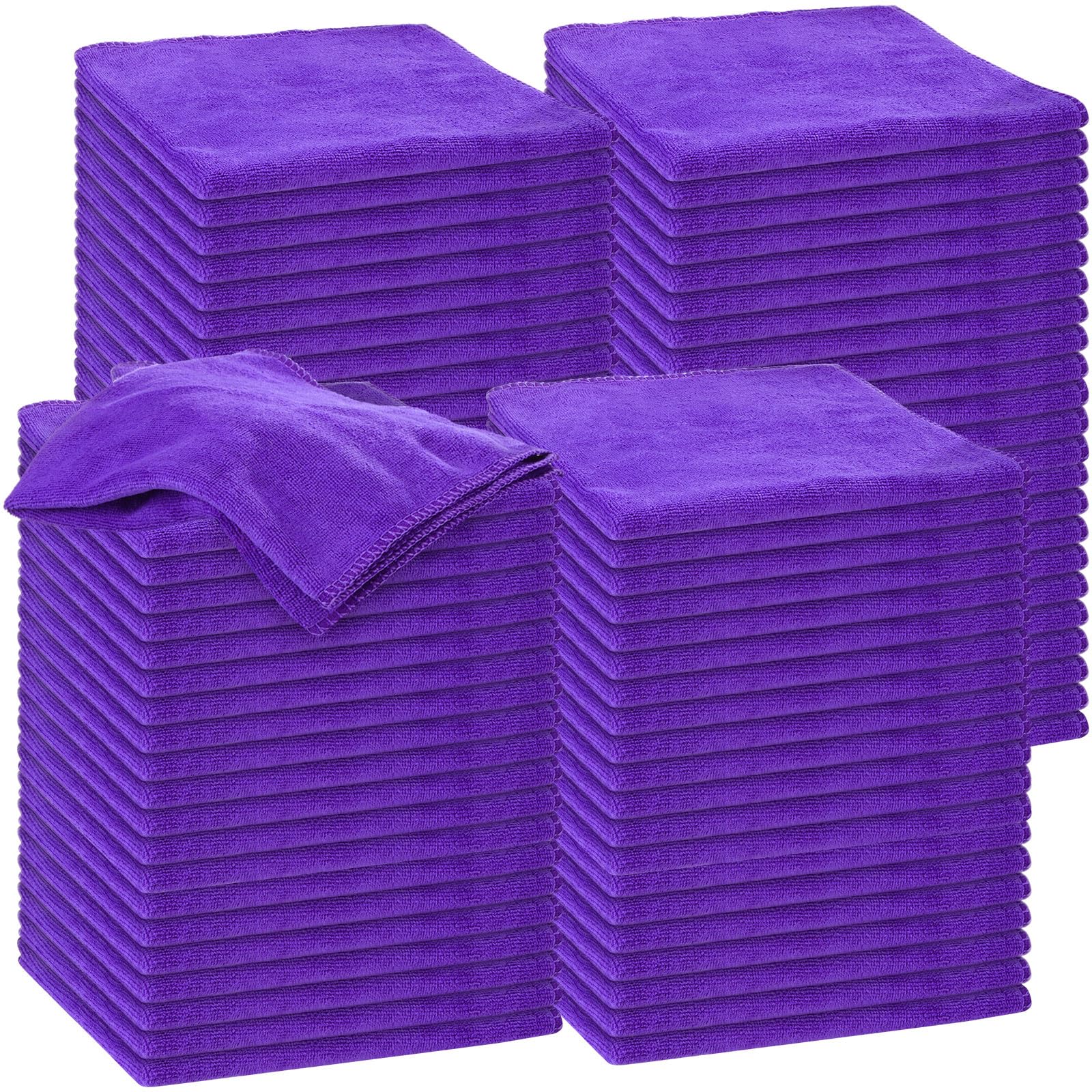 Nuenen front packaging showing 120 purple microfiber towels for bulk convenience