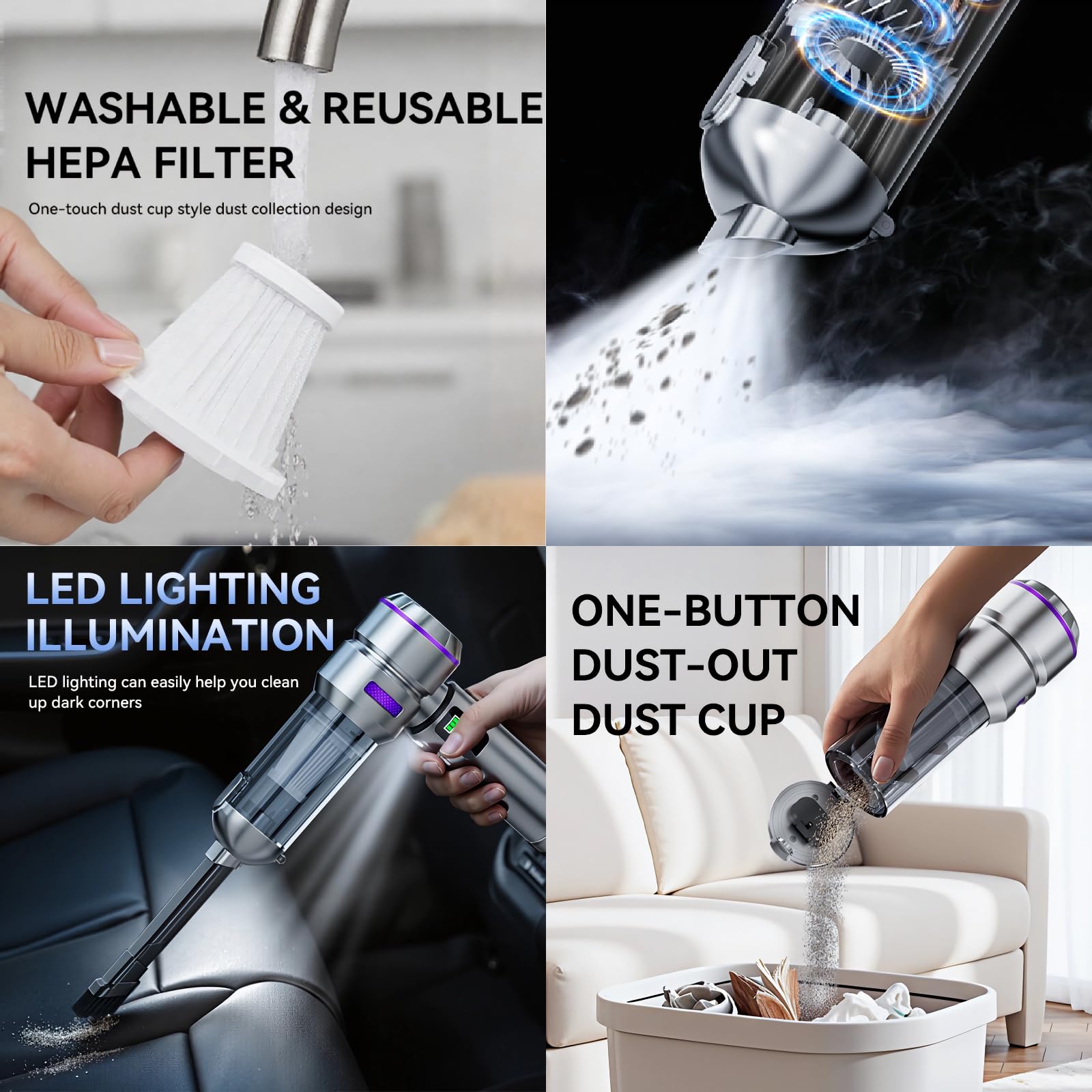 NWDEY dust cup release button detail for quick mess-free emptying and hygiene