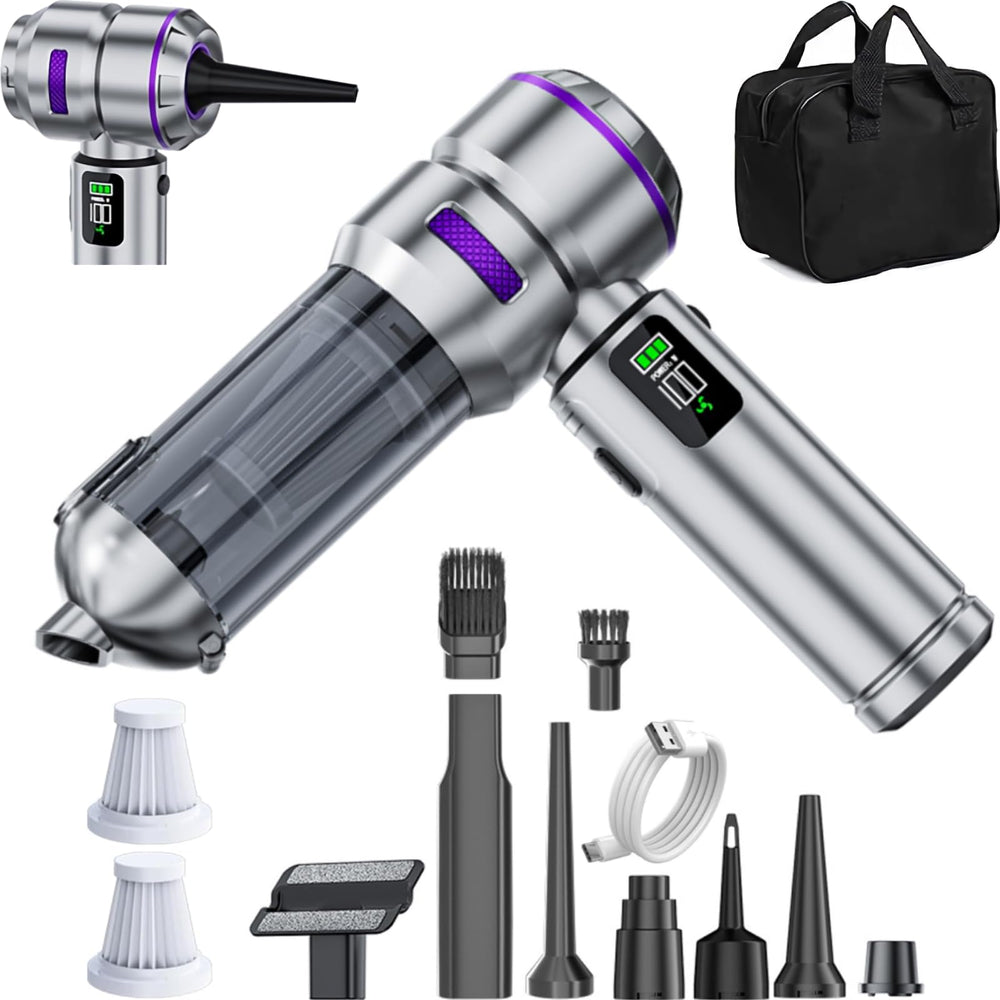 NWDEY front view of purple handheld vacuum showing compact design and portability