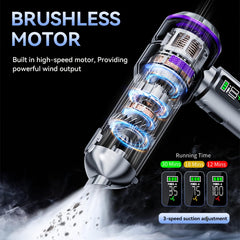 NWDEY vacuum in use on car seat removing crumbs for fast interior cleaning