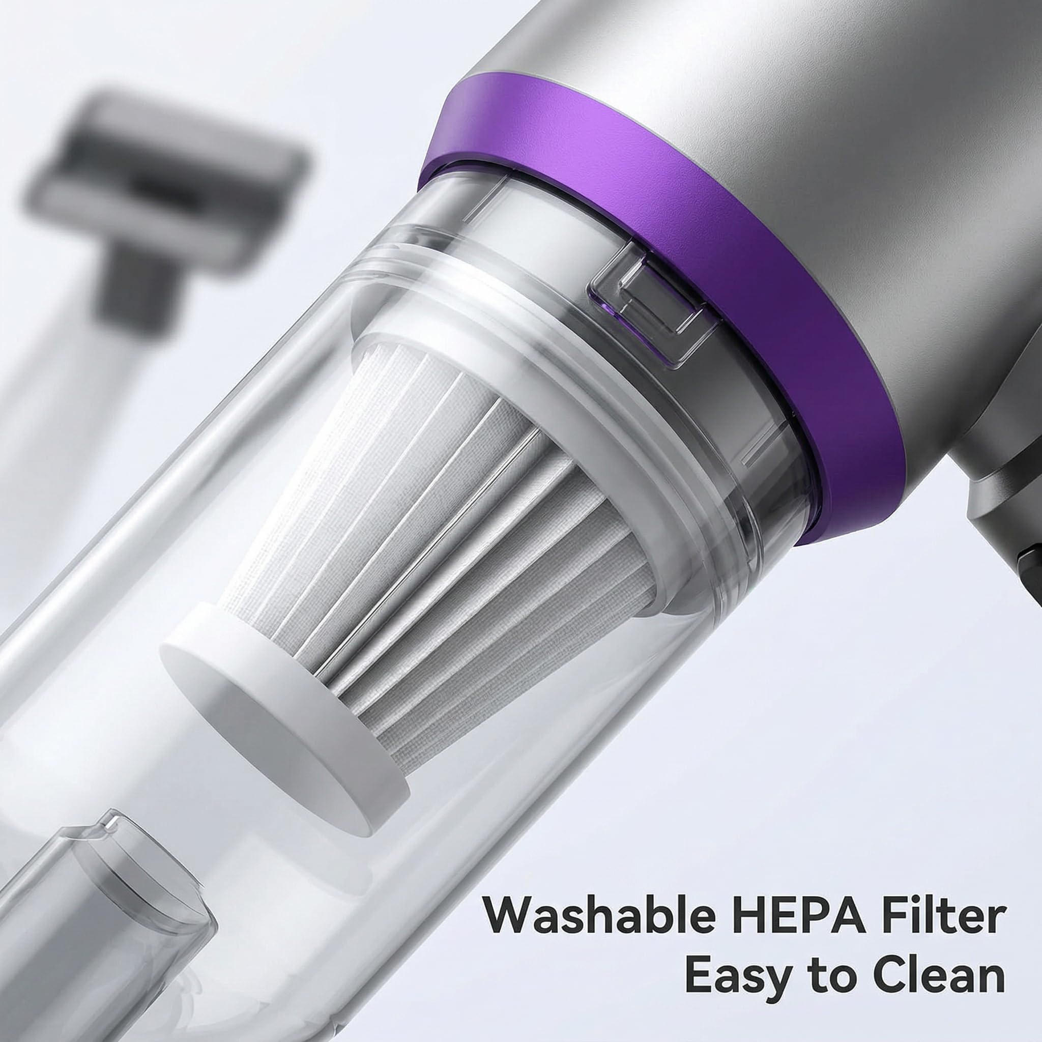 NWDEY handheld vacuum cleaning a car seat removing crumbs and pet hair