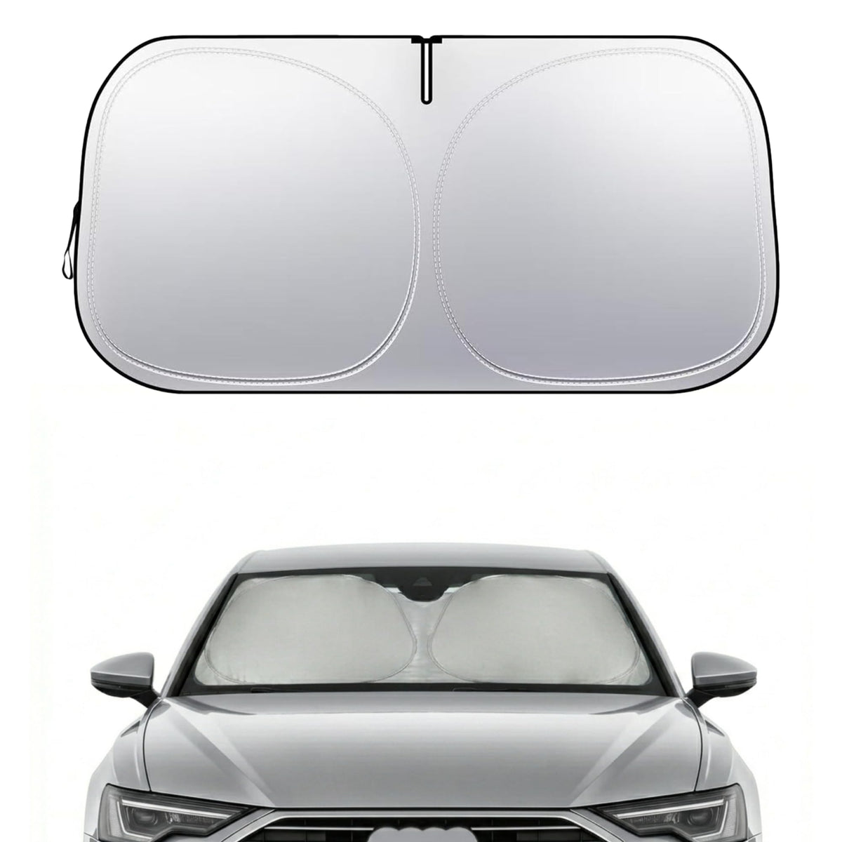 Nwgl front view sunshade installed on Audi windshield reduces interior heat