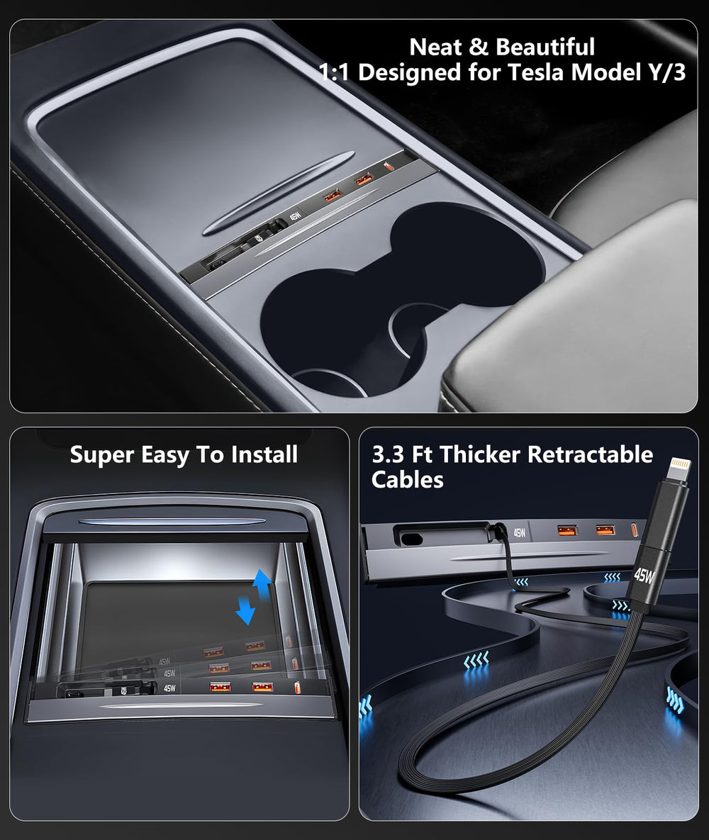 Nycetek installed in Model Y center console demonstrating OEM fit and tidy cabin look