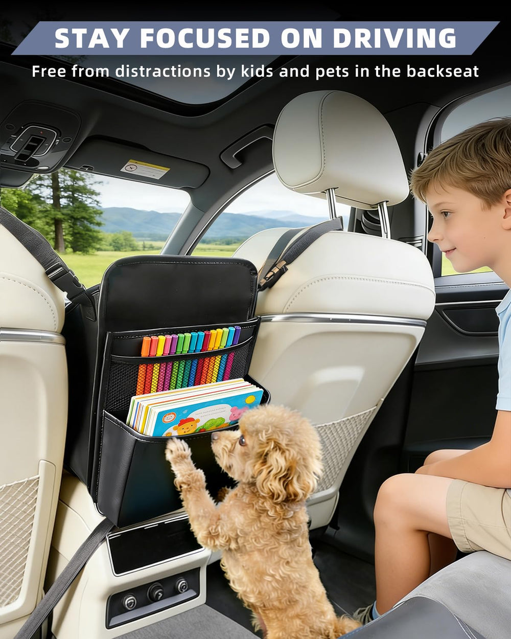 Nyiar installed between seats creating a soft barrier to reduce distractions