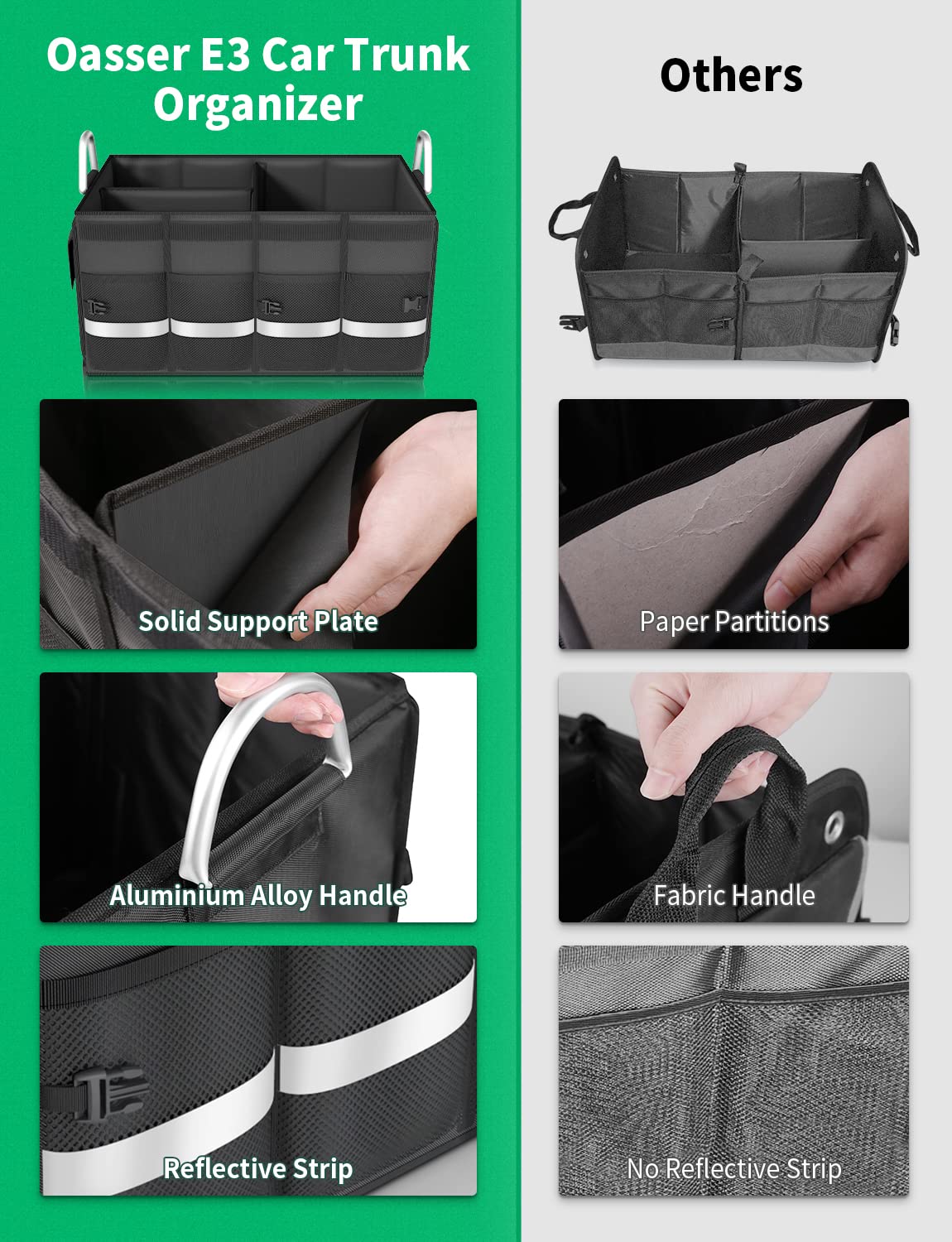 Oasser reinforced aluminum handle detail demonstrating strong carry support and durability