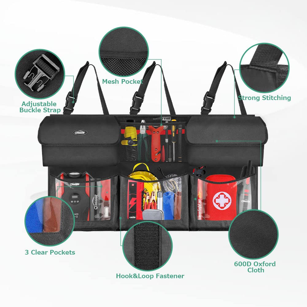 Oasser clear PVC pockets detail showing visible contents for easy access