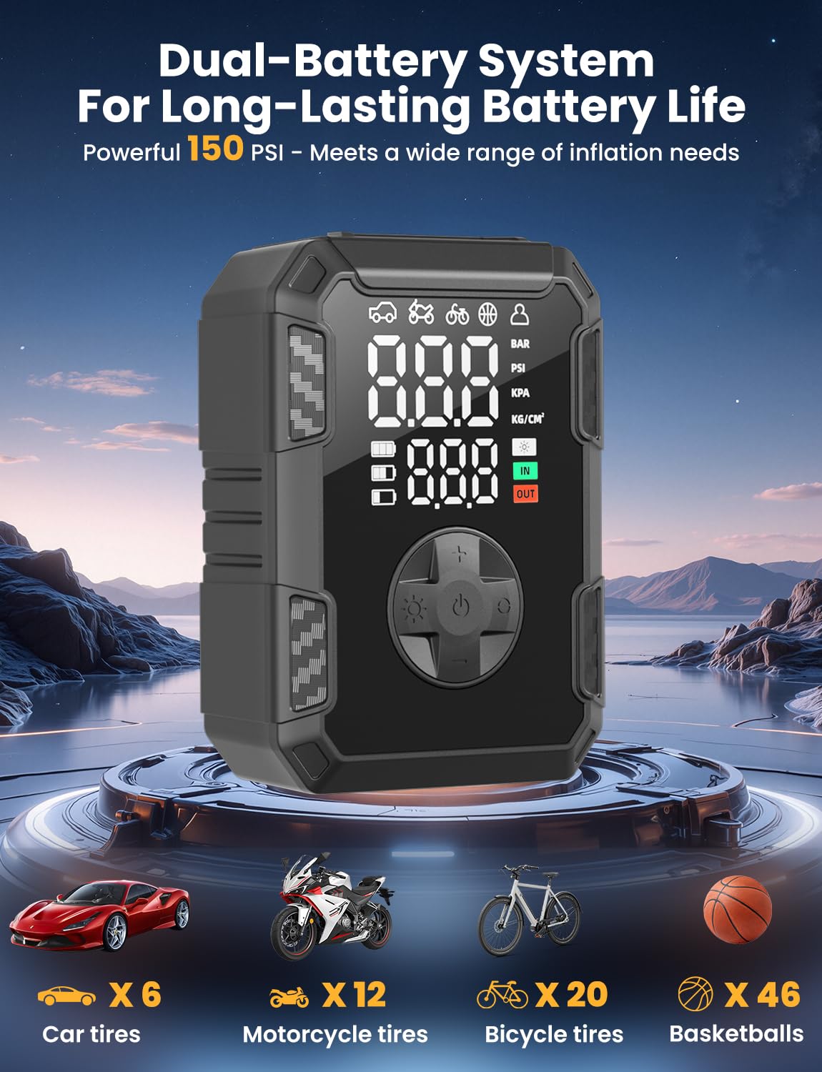 Oasser dual LCD display closeup for precise pressure reading benefit