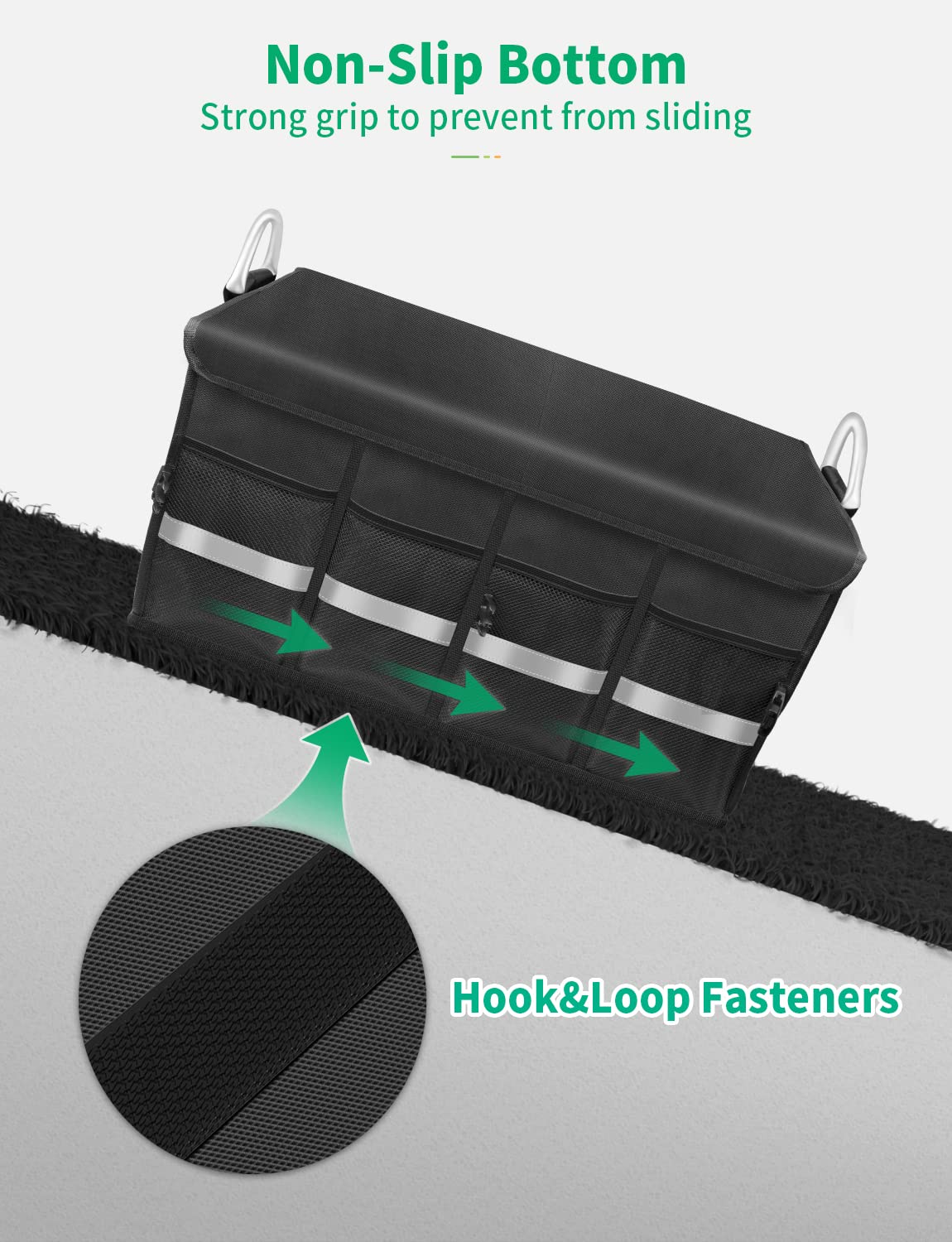 Oasser folded-flat trunk organizer illustrating compact storage and portability