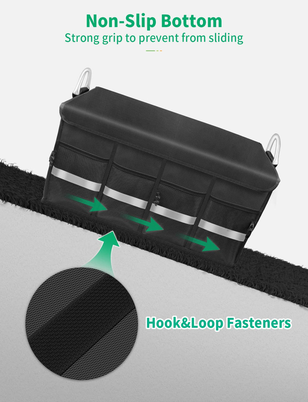 Oasser folded-flat trunk organizer illustrating compact storage and portability