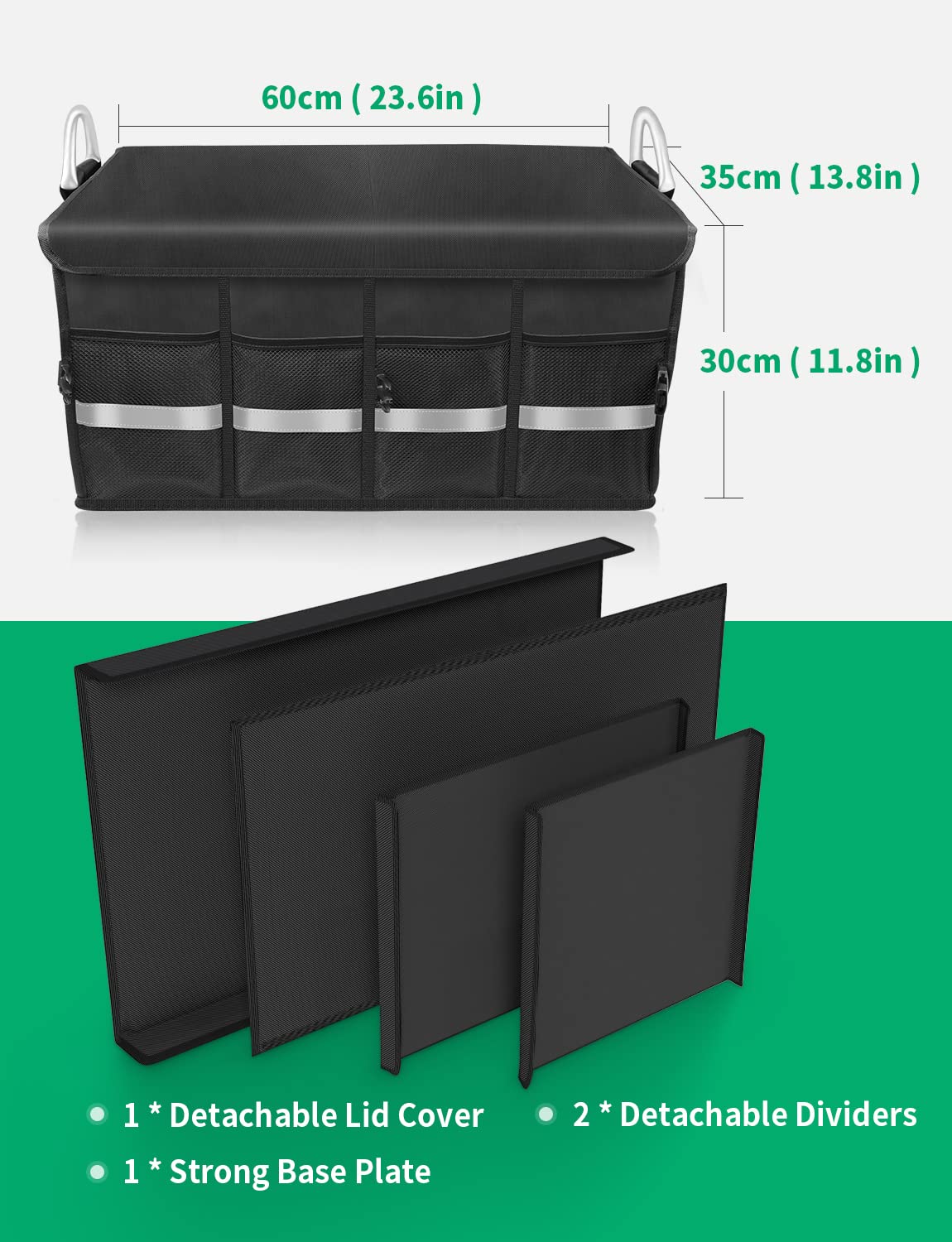 Oasser installed in car trunk with groceries and tools to show real-life capacity