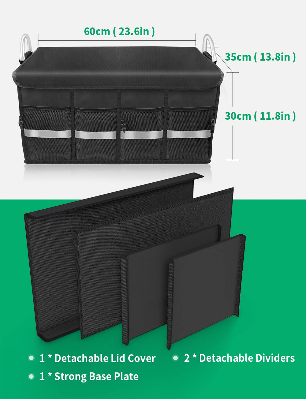 Oasser installed in car trunk with groceries and tools to show real-life capacity