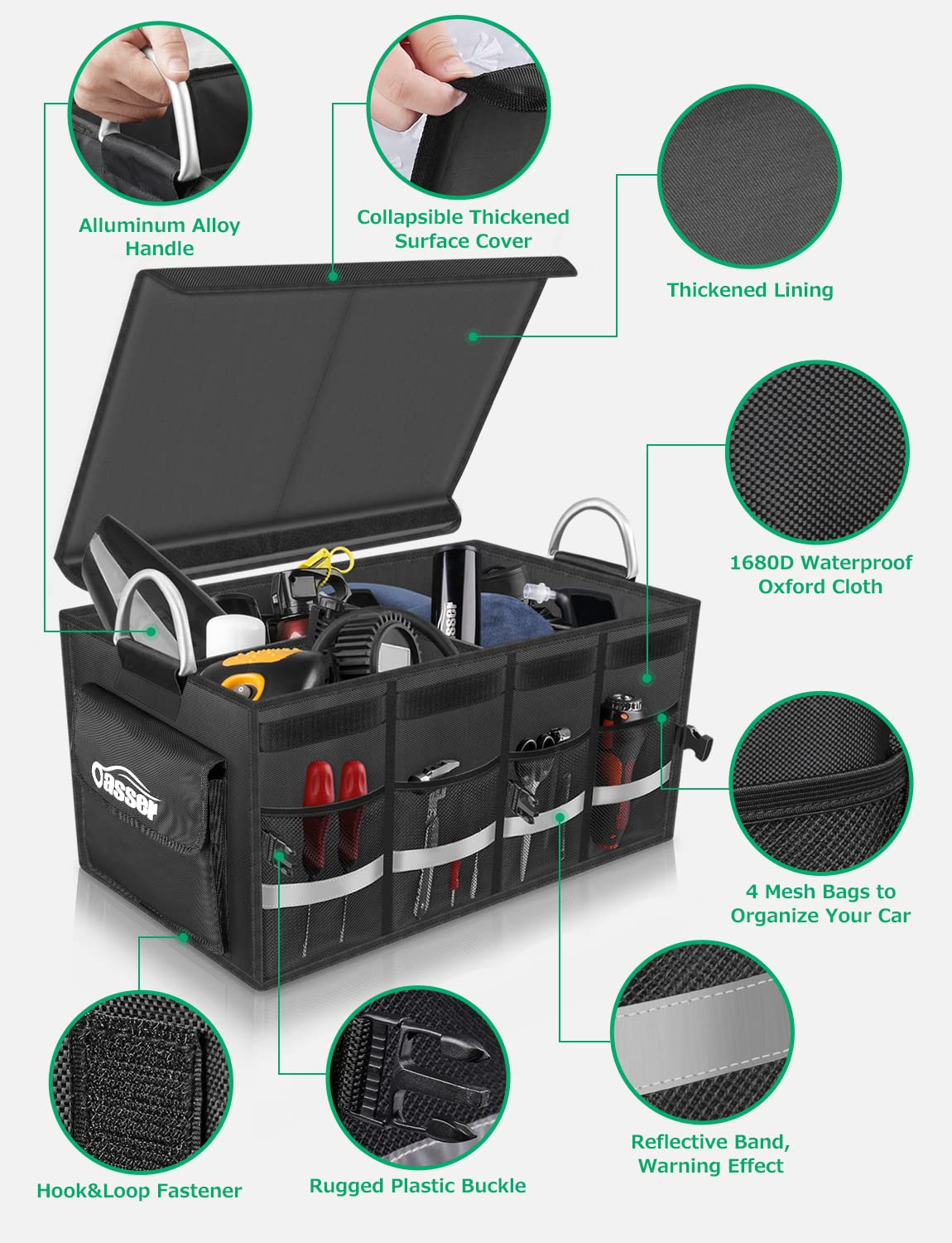 Oasser interior with removable dividers showing customizable compartments for gear