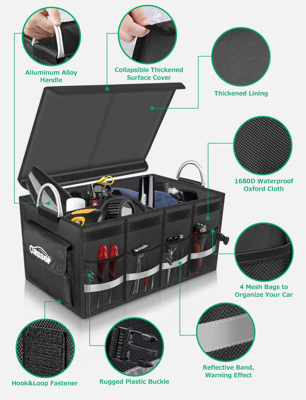 Oasser interior with removable dividers showing customizable compartments for gear